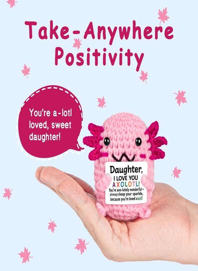 FliipFlaap Positive Crochet Axolotl for Daughter - Cute Christmas Stocking Stuffer & Encouragement Gift from Mom or Dad, Emotional Support Mini Desk Decor, Birthday Thanksgiving Valentine Present for Girls - Image 2